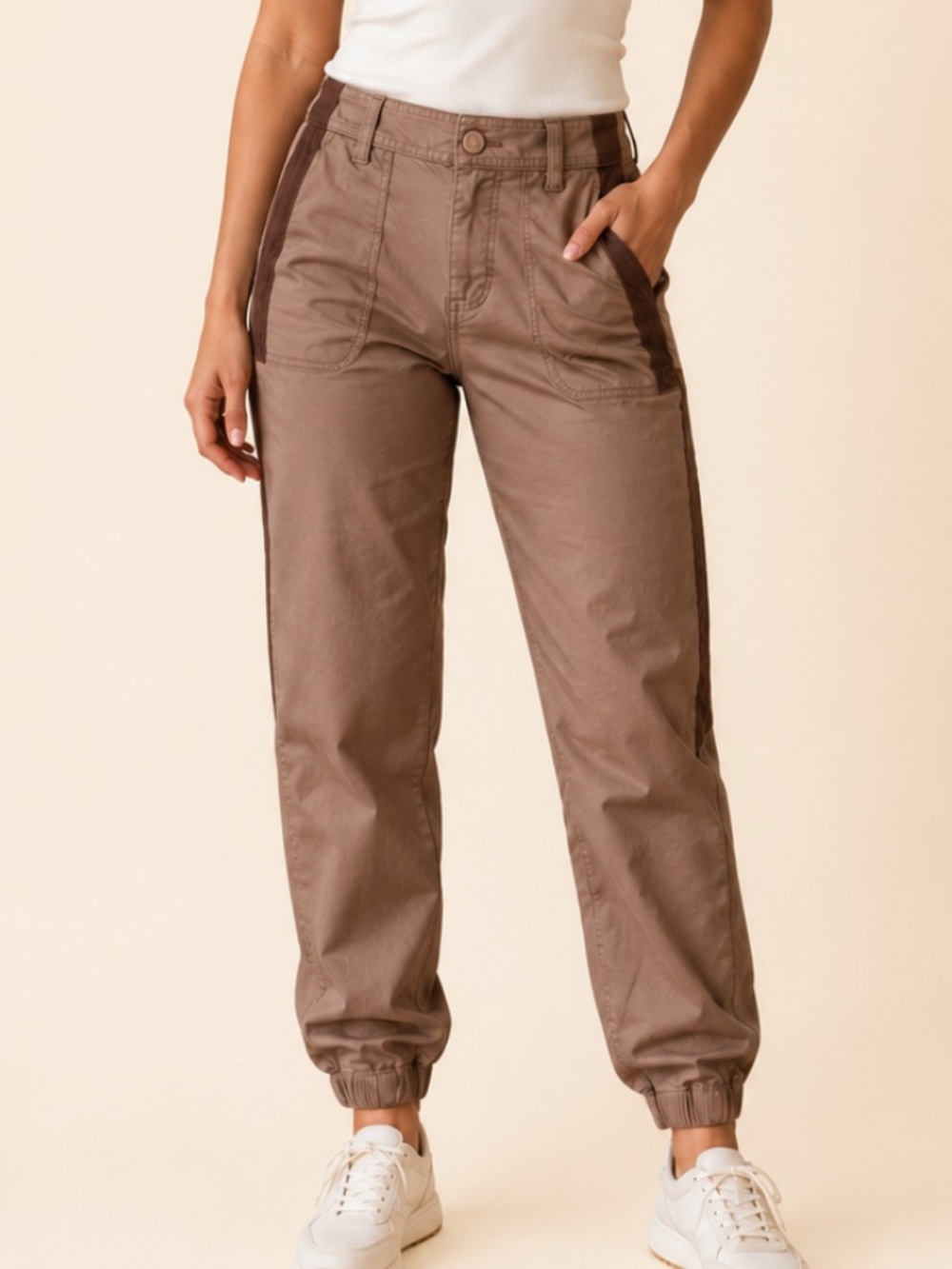Anthropologie Blush Women Utility Jogger Pants w Contrast Side Stripes Size 6